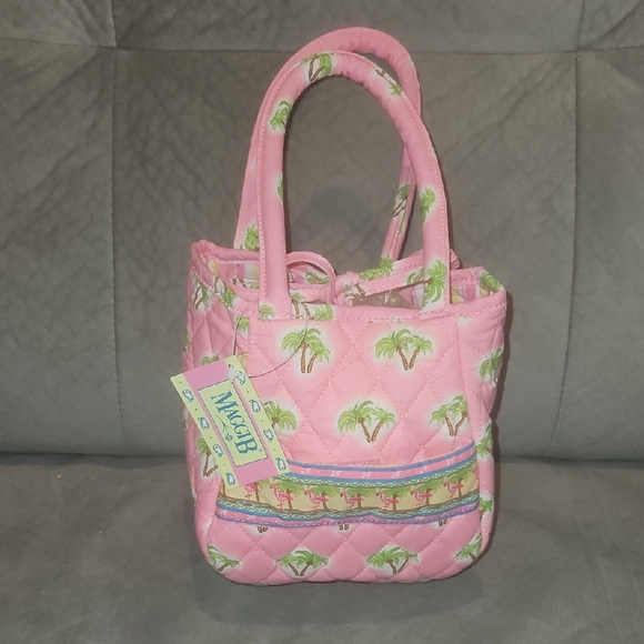 MaggiB Nwt Pink Quilted Palm Tree And Famingo Bag - Picture 1 of 8